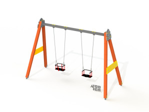 Качели двойные деревянные с люльками